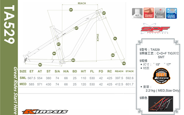 KINESIS TA529 Aluminium legering 27.5 inch/650B All Mountain/Am Hardtail Mtb frame voor mountainbike 9