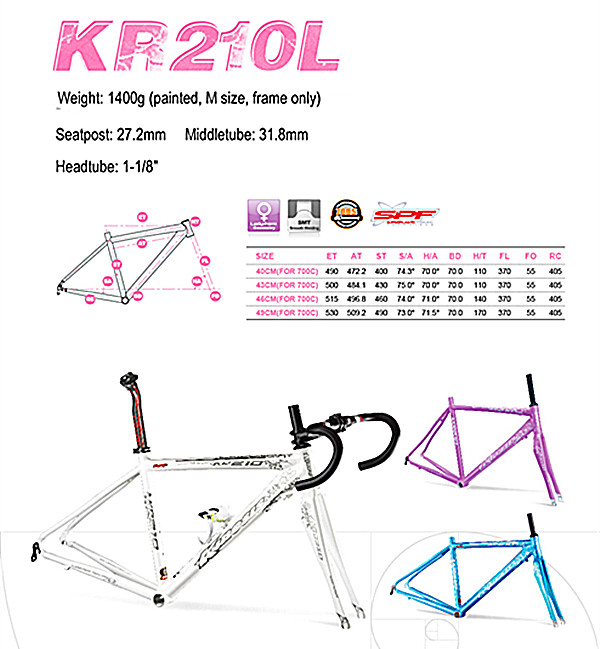 Superlicht aluminium fietsframe Lady Aero Road Bike Frame+Vork set KR210L Vrouwen 1,4kg 4