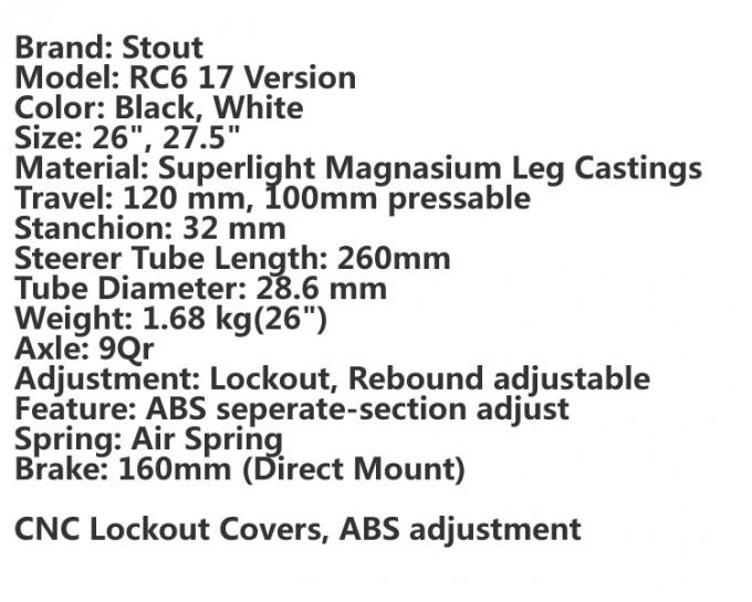 Mountainbike/Mtb Suspension Air Fork STOUT RC6 120mm reis 26/27.5" voor Mtb/Road fiets 1680 Gram 1